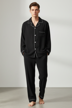 Men’s Long Sleeve Pajama Set - Autumn Solid Lapel Neck Loungewear