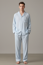 Men’s Long Sleeve Pajama Set - Autumn Solid Lapel Neck Loungewear