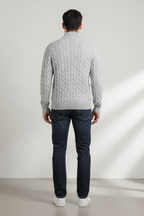 Men’s Regular Fit Cable Knit Sweater - Zip Collar in Cotton