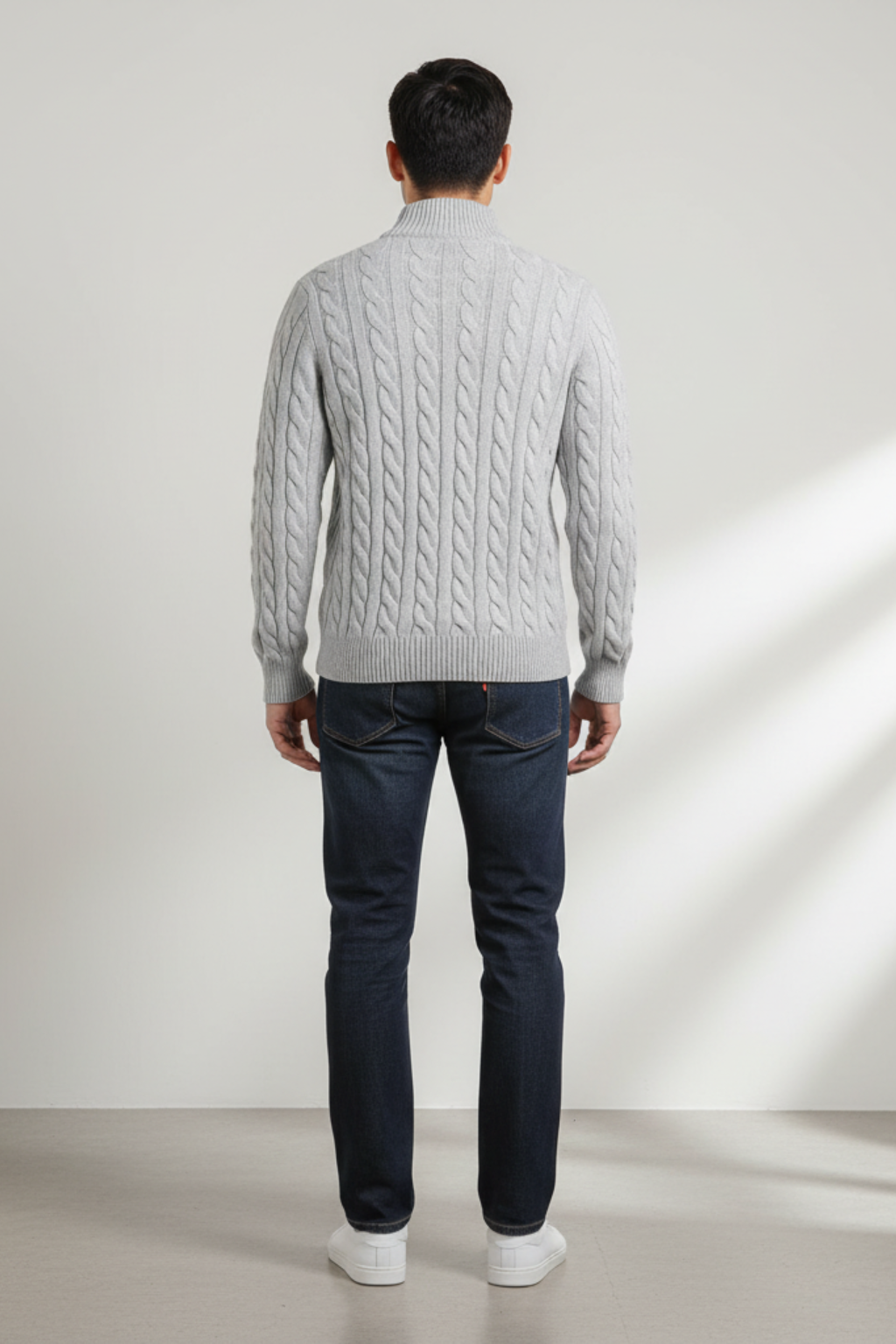 Men’s Regular Fit Cable Knit Sweater - Zip Collar in Cotton