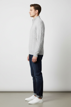 Men’s Regular Fit Cable Knit Sweater - Zip Collar in Cotton