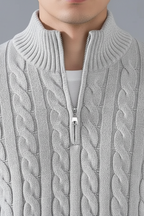Men’s Regular Fit Cable Knit Sweater - Zip Collar in Cotton