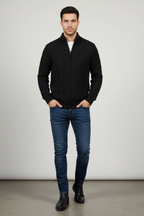 Men’s Regular Fit Cable Knit Sweater - Zip Collar in Cotton