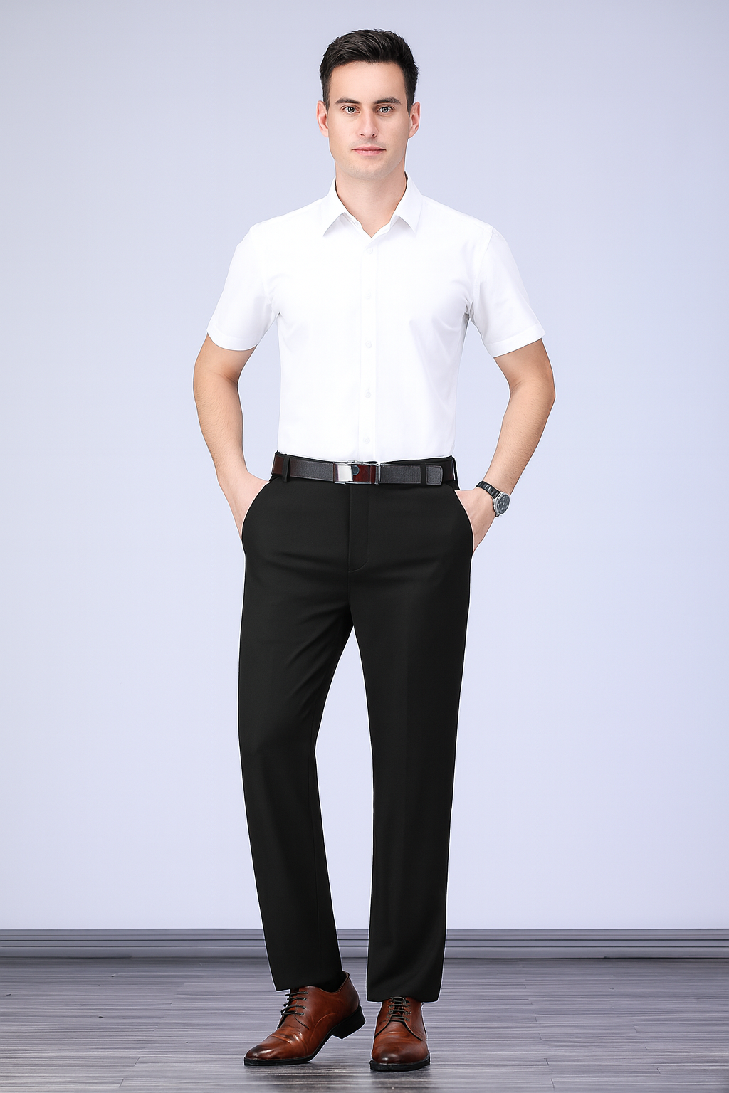 Men’s Solid Black Stretch Straight Pants – Smart Casual Trousers