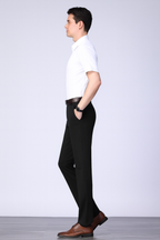 Men’s Solid Black Stretch Straight Pants – Smart Casual Trousers