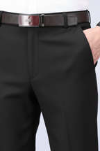 Men’s Solid Black Stretch Straight Pants – Smart Casual Trousers