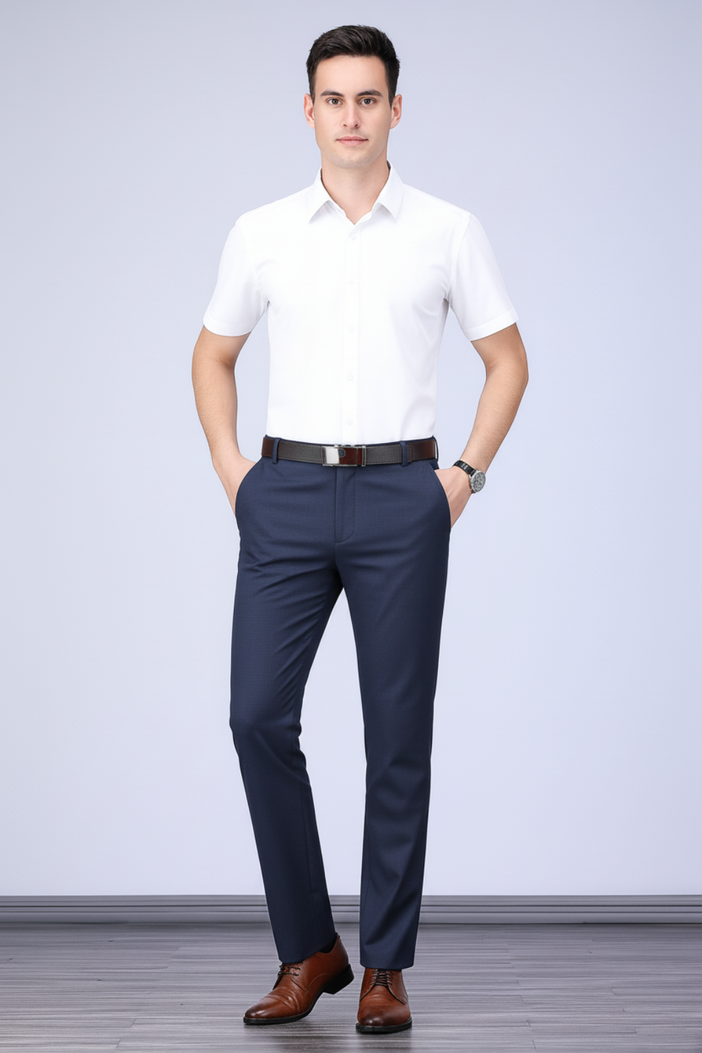 Men’s Solid Black Stretch Straight Pants – Smart Casual Trousers