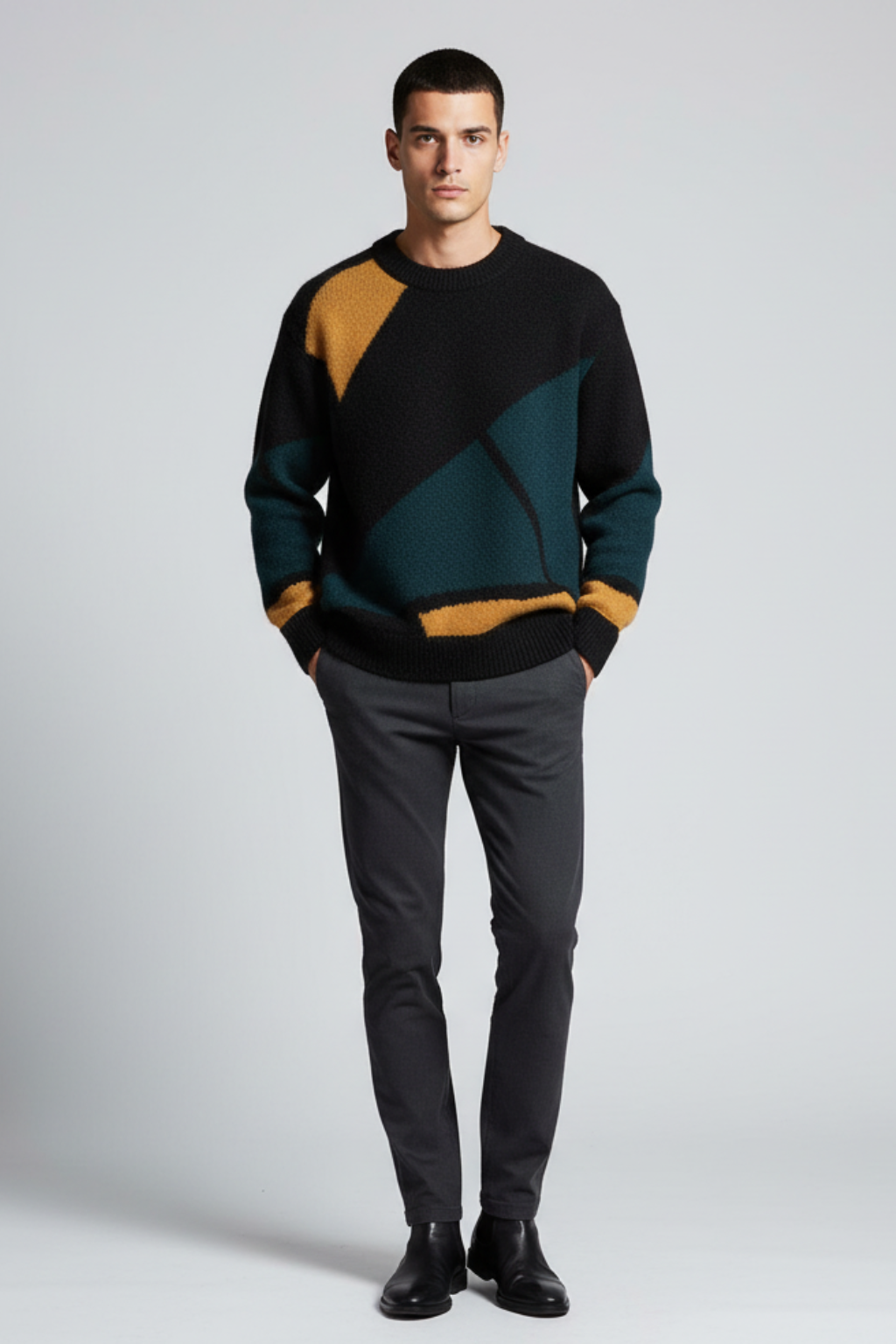 Men’s Thick Cotton Round Neck Sweater - Hefty Knit Layer for Cooler Days
