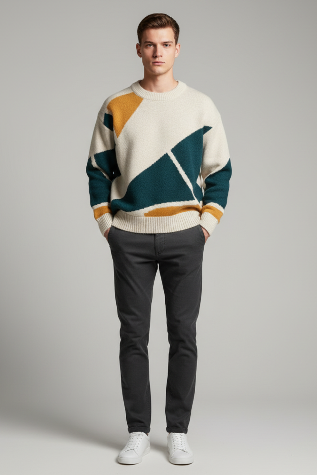 Men’s Thick Cotton Round Neck Sweater - Hefty Knit Layer for Cooler Days
