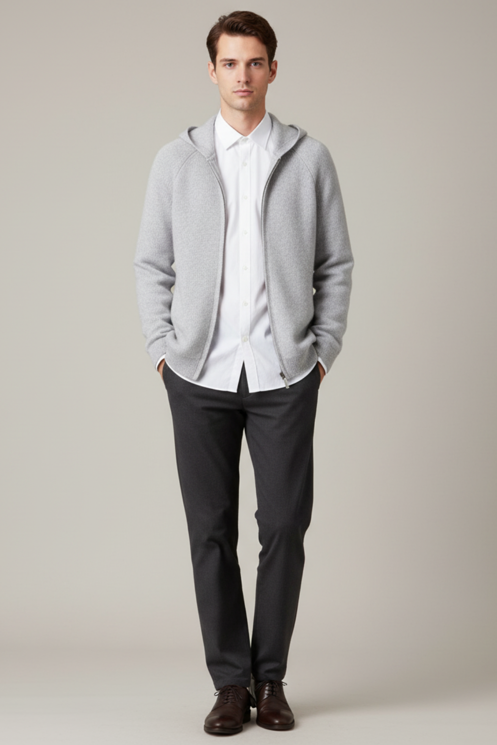 Men’s Thick Hooded Cardigan - Winter Zipper Knit Jacket