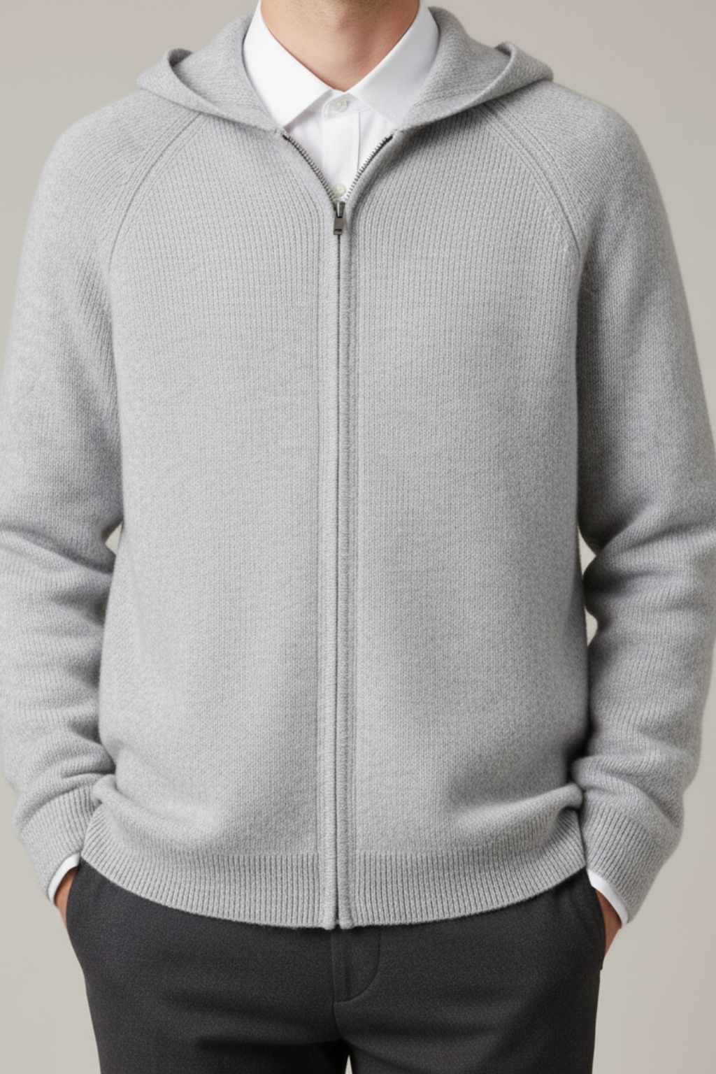 Men’s Thick Hooded Cardigan - Winter Zipper Knit Jacket
