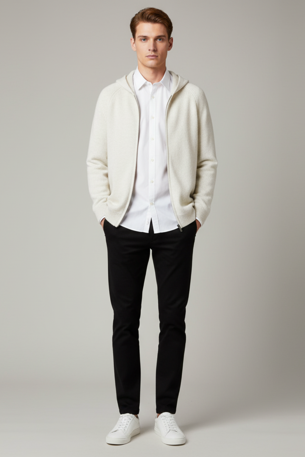 Men’s Thick Hooded Cardigan - Winter Zipper Knit Jacket