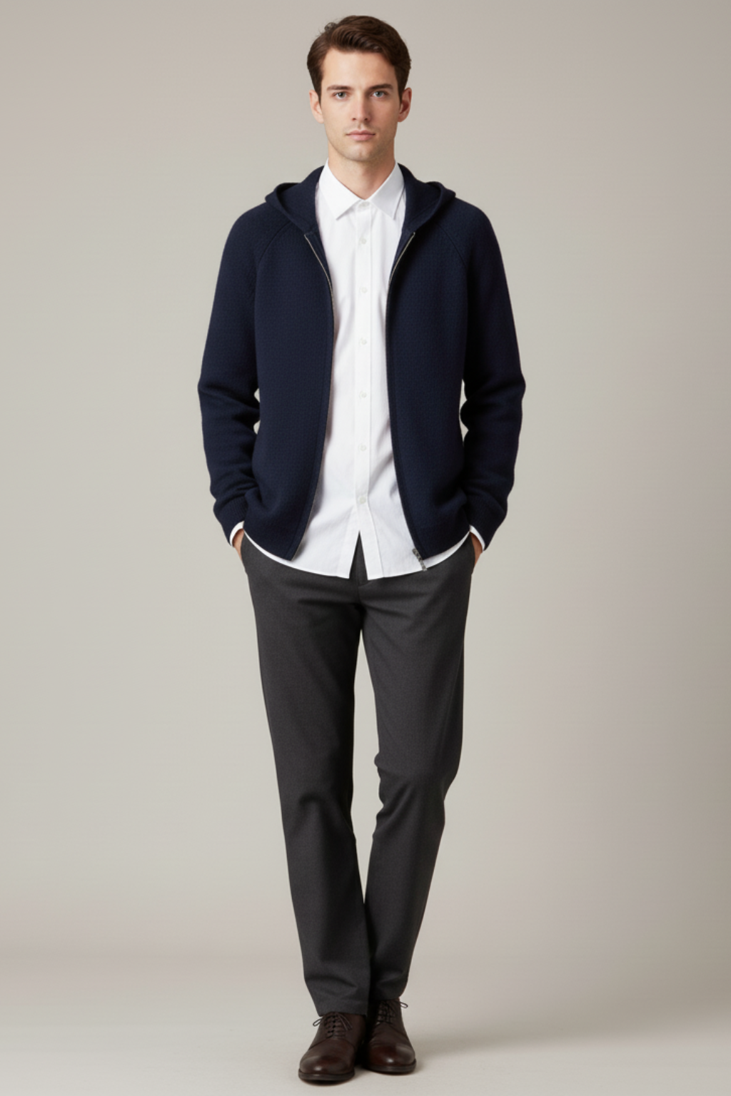 Men’s Thick Hooded Cardigan - Winter Zipper Knit Jacket