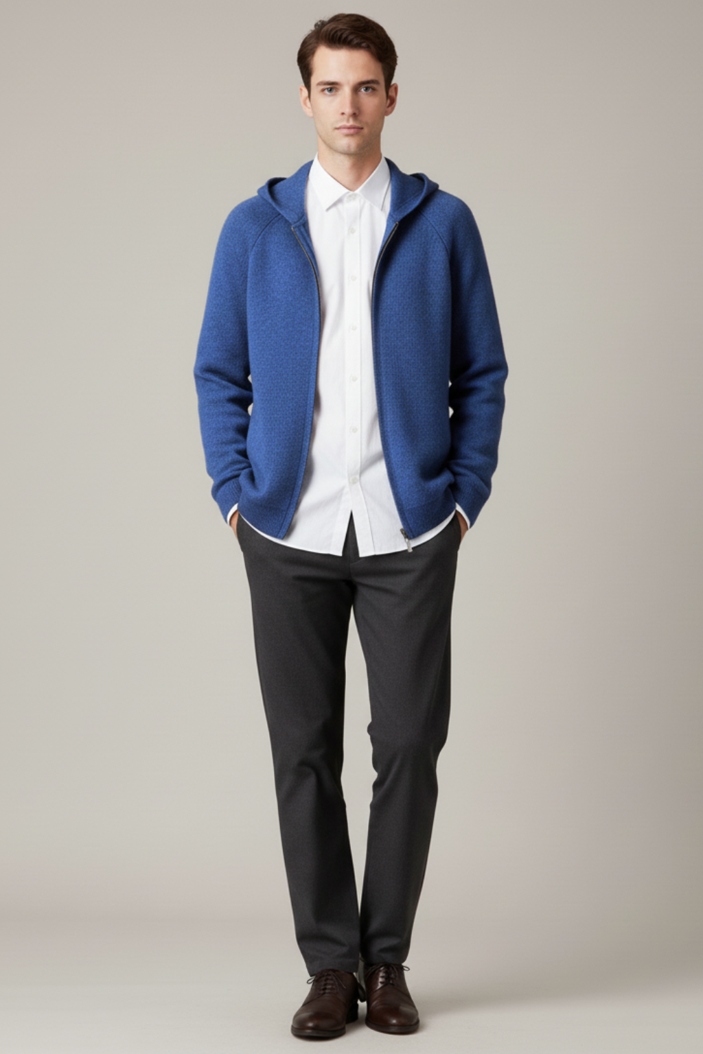 Men’s Thick Hooded Cardigan - Winter Zipper Knit Jacket