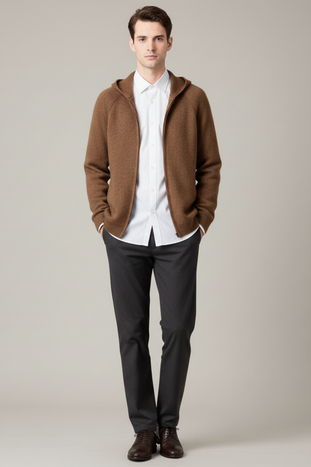 Men’s Thick Hooded Cardigan - Winter Zipper Knit Jacket