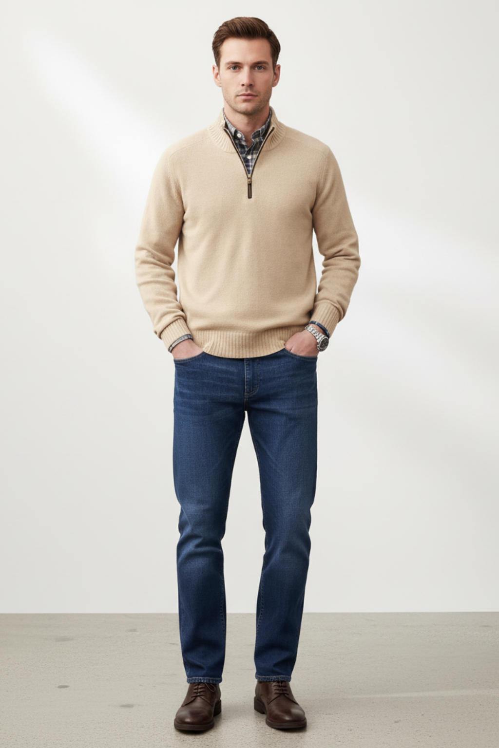 Men’s Wool-Blend Quarter-Zip Sweater - Elevated Layering Piece