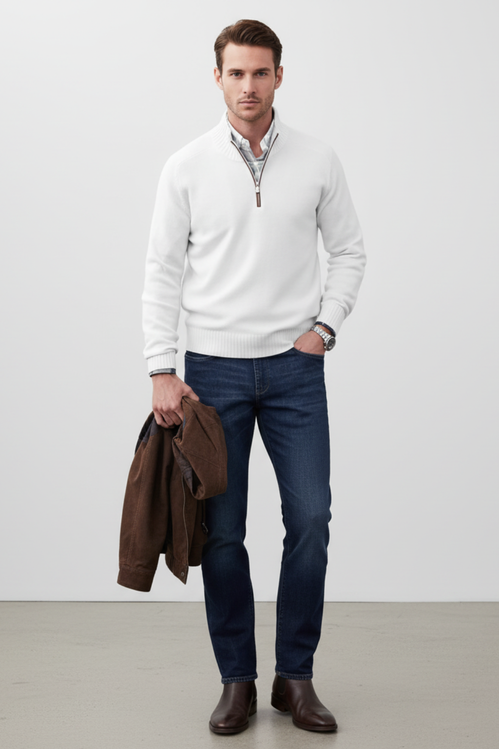 Men’s Wool-Blend Quarter-Zip Sweater - Elevated Layering Piece