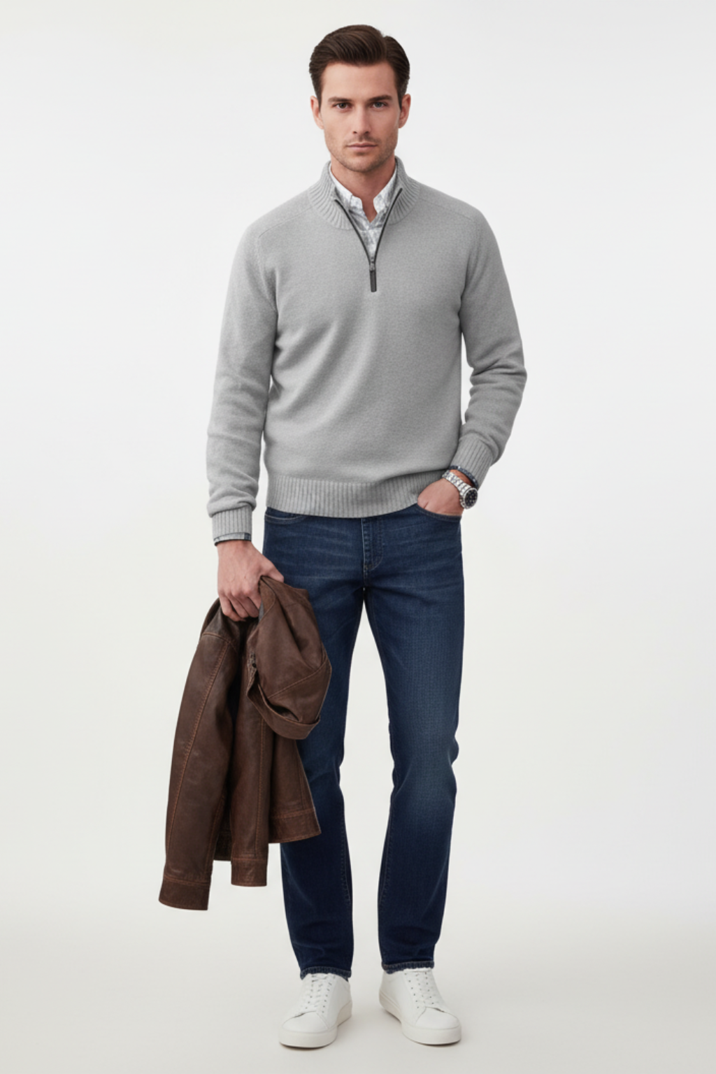 Men’s Wool-Blend Quarter-Zip Sweater - Elevated Layering Piece