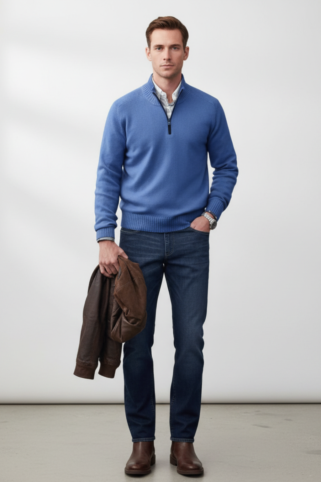 Men’s Wool-Blend Quarter-Zip Sweater - Elevated Layering Piece