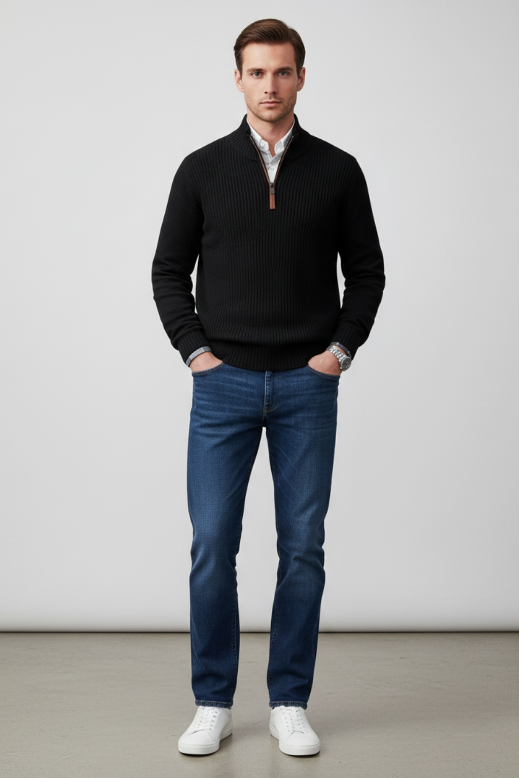 Men’s Wool-Blend Quarter-Zip Sweater - Elevated Layering Piece