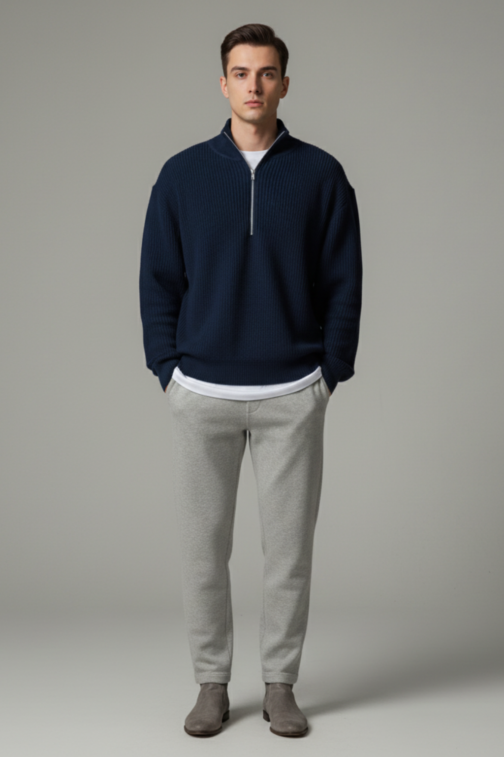 Men’s Wool Blend Half Zip Sweater - Classic Style with Modern Warmth