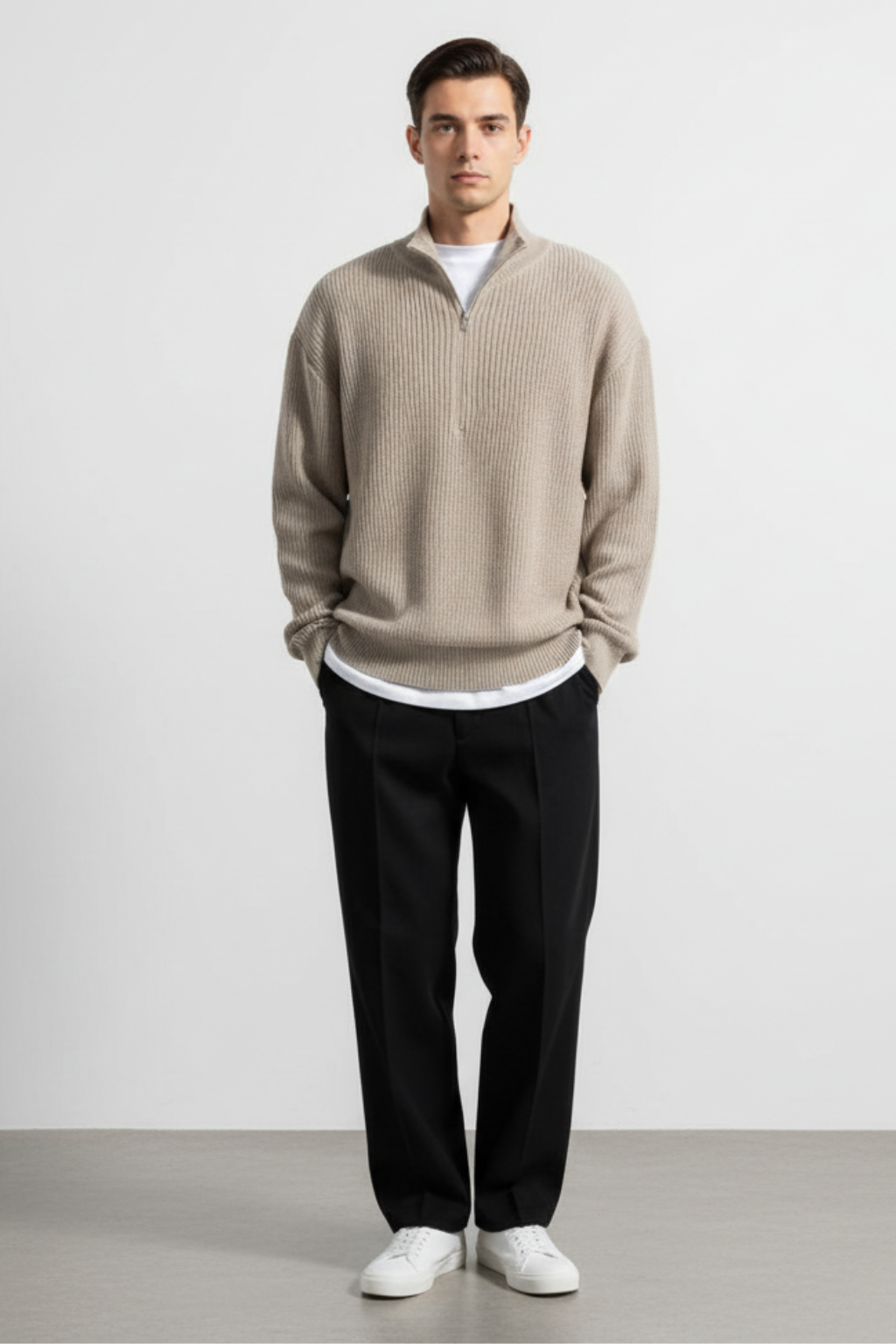 Men’s Wool Blend Half Zip Sweater - Classic Style with Modern Warmth