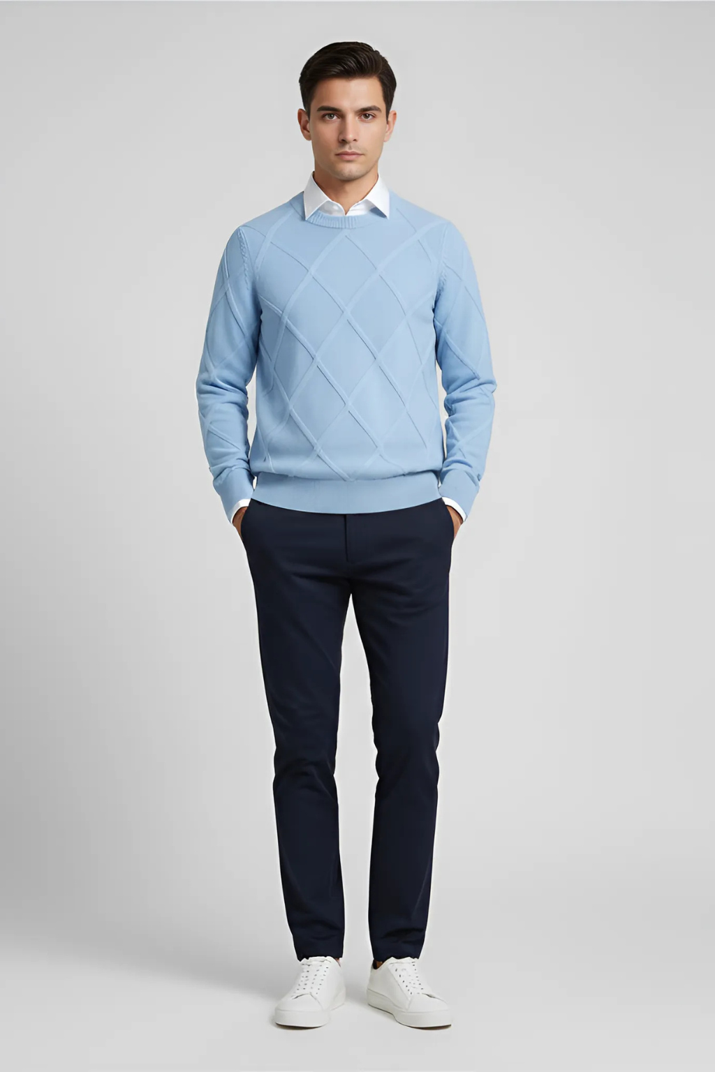 Men’s Wool Blend Sweater - Ribbed Crew Neck Regular Fit Pullover
