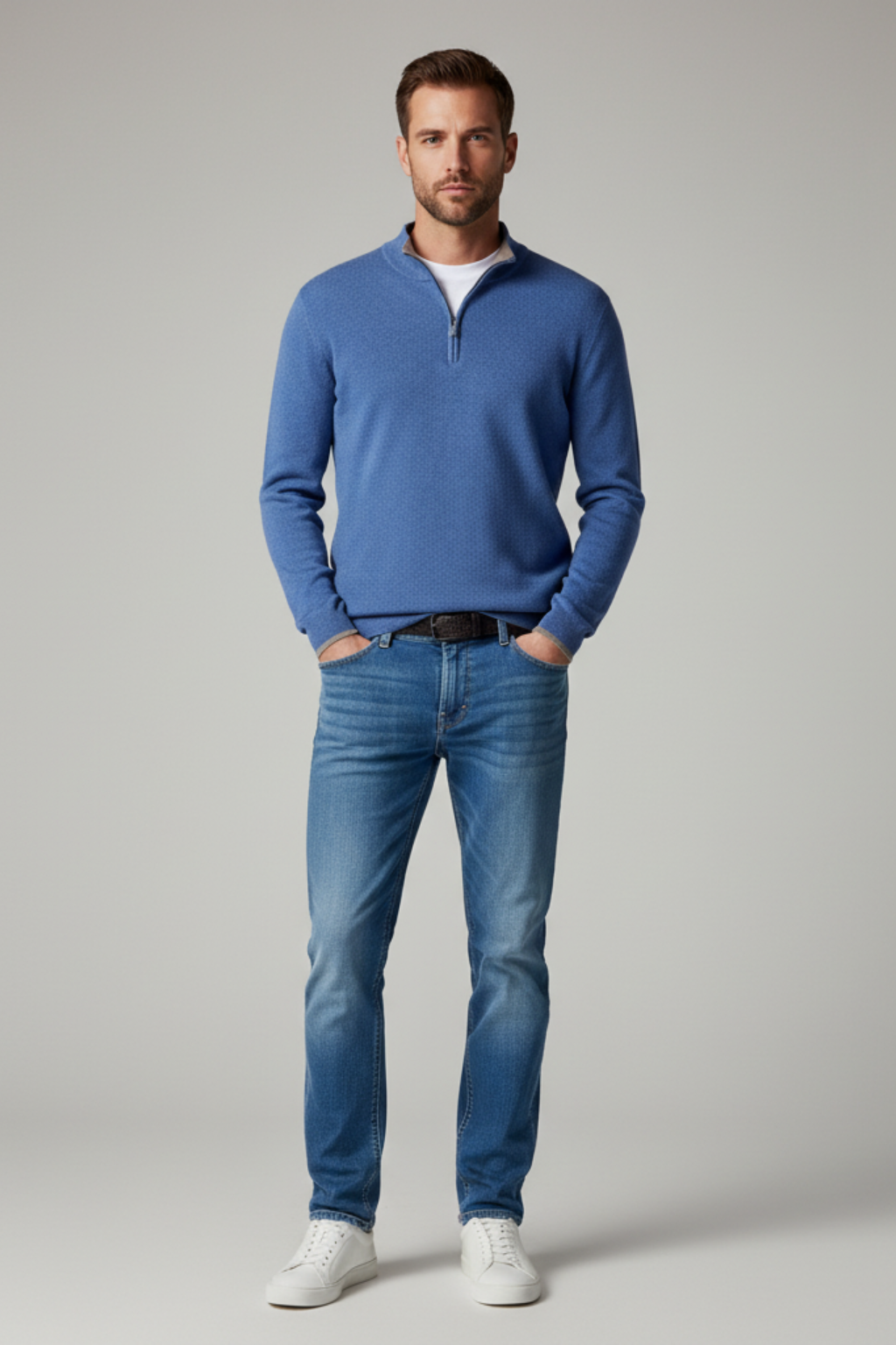 Men’s Zip Up Sweater - Knit Pullover with Ribbed Cuffs