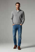 Men’s Zip Up Sweater - Knit Pullover with Ribbed Cuffs