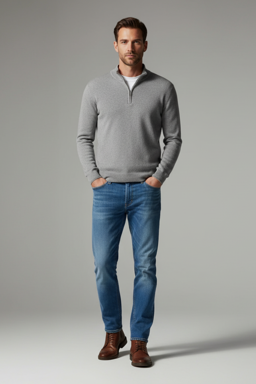 Men’s Zip Up Sweater - Knit Pullover with Ribbed Cuffs