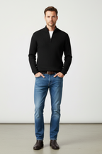 Men’s Zip Up Sweater - Knit Pullover with Ribbed Cuffs