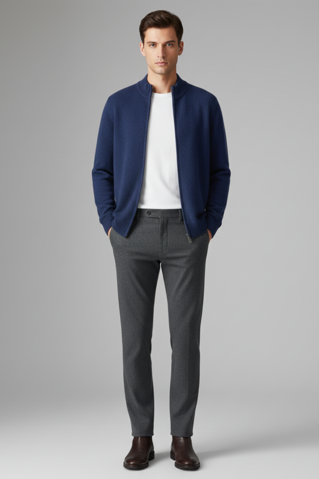 Men’s Zipper Mock Neck Long Sleeve Cardigan - Knitwear for Autumn and Winter