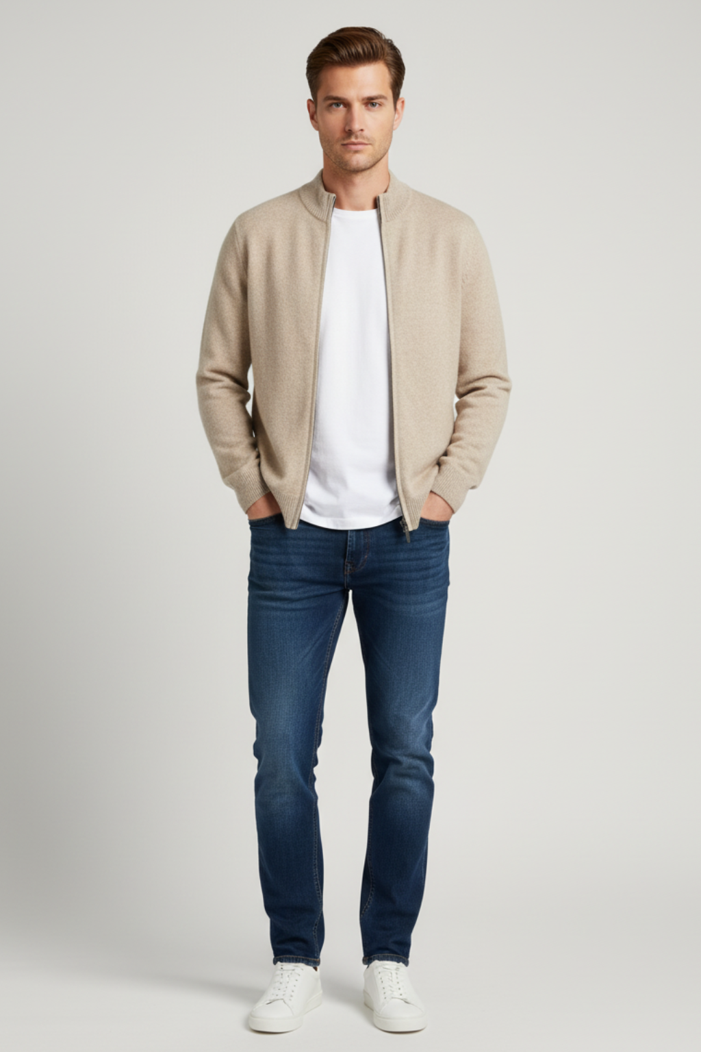 Men’s Zipper Mock Neck Long Sleeve Cardigan - Knitwear for Autumn and Winter