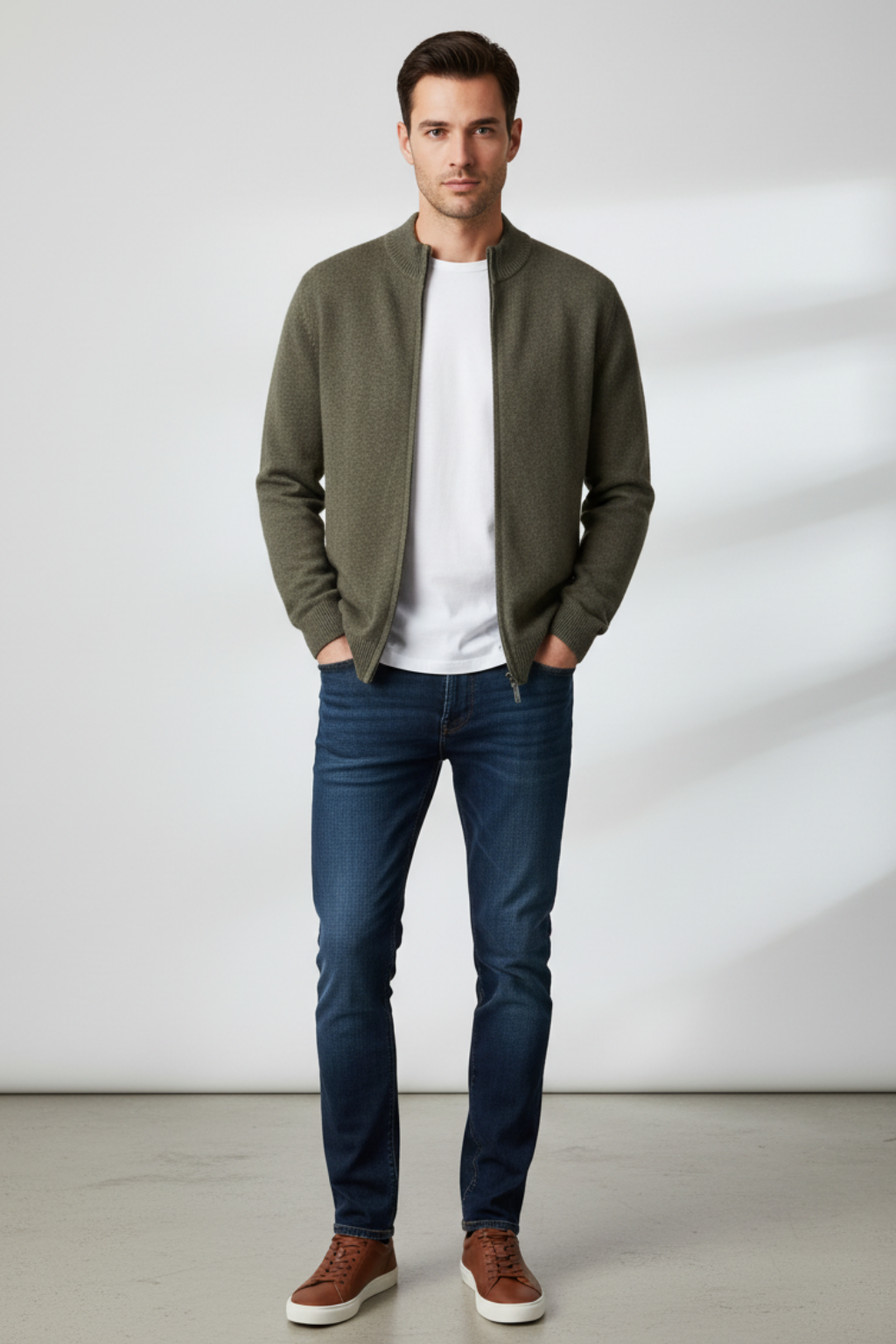 Men’s Zipper Mock Neck Long Sleeve Cardigan - Knitwear for Autumn and Winter