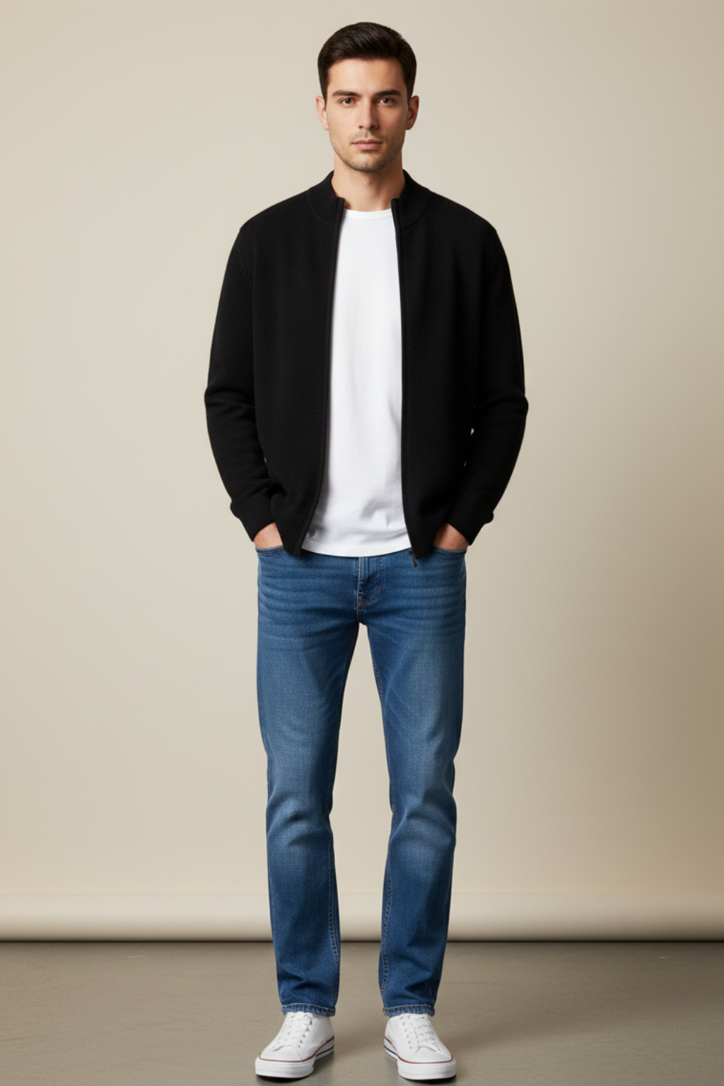 Men’s Zipper Mock Neck Long Sleeve Cardigan - Knitwear for Autumn and Winter