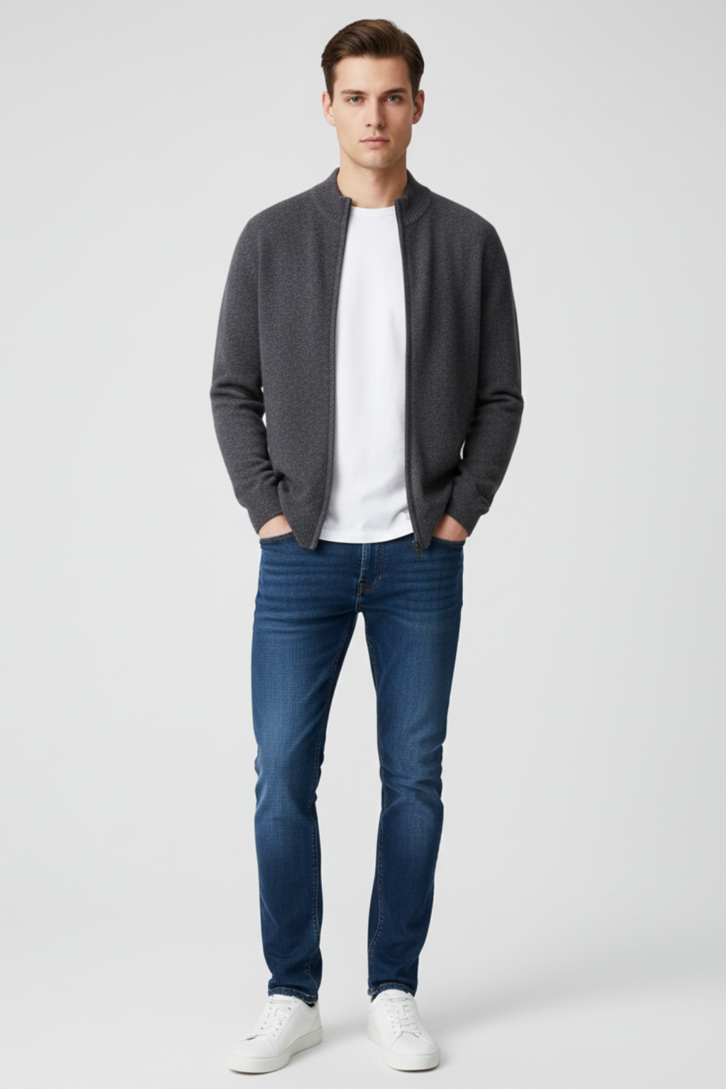 Men’s Zipper Mock Neck Long Sleeve Cardigan - Knitwear for Autumn and Winter