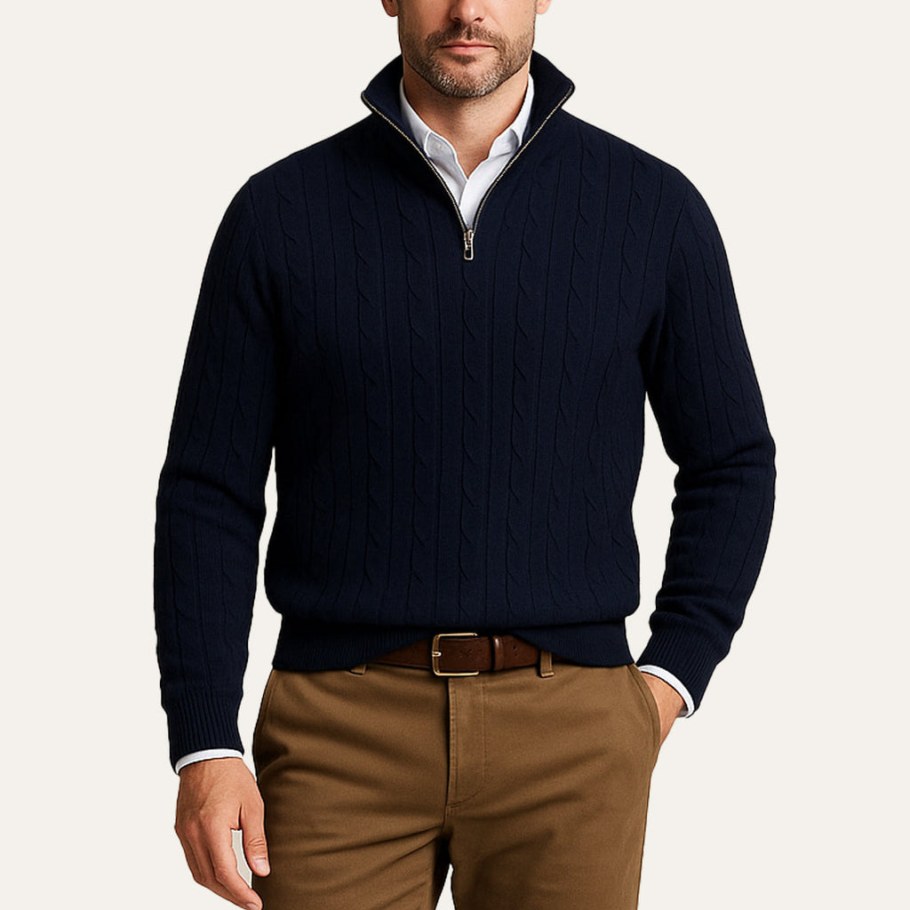The St. Moritz Cable Knit Zipper Jumper for Men - Old Money Style