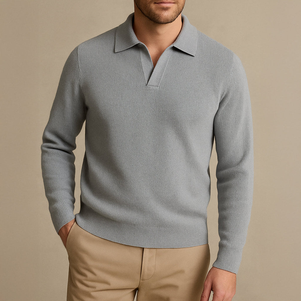 The Portofino Knitted Long Sleeve Polo Jumper for Men - Open Collar