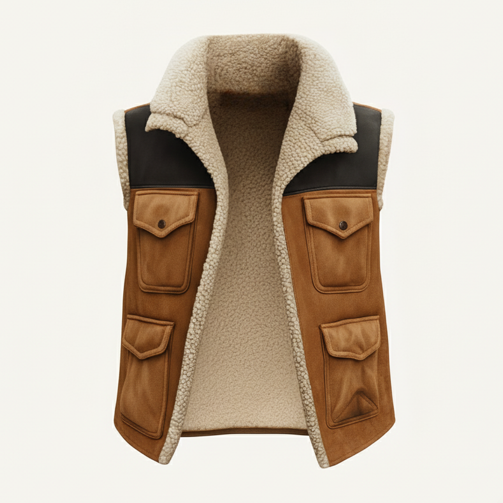 The Rhyl Men's Warm Retro Shearling Gilet with Pockets