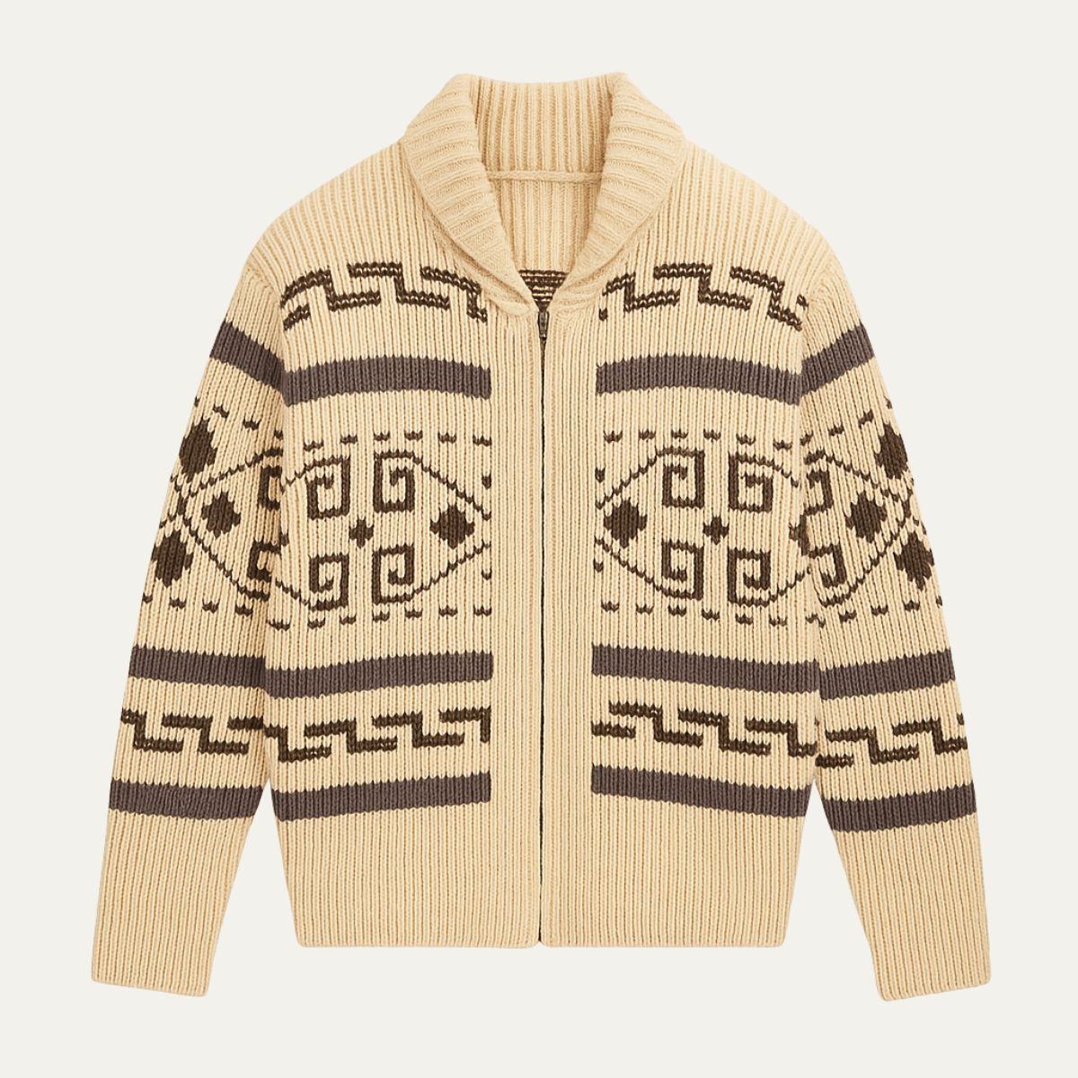 The Corvara Men’s Winter Shawl Collar Cardigan with Aztec Pattern