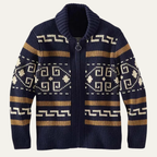 The Corvara Men’s Winter Shawl Collar Cardigan with Aztec Pattern