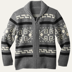 The Corvara Men’s Winter Shawl Collar Cardigan with Aztec Pattern