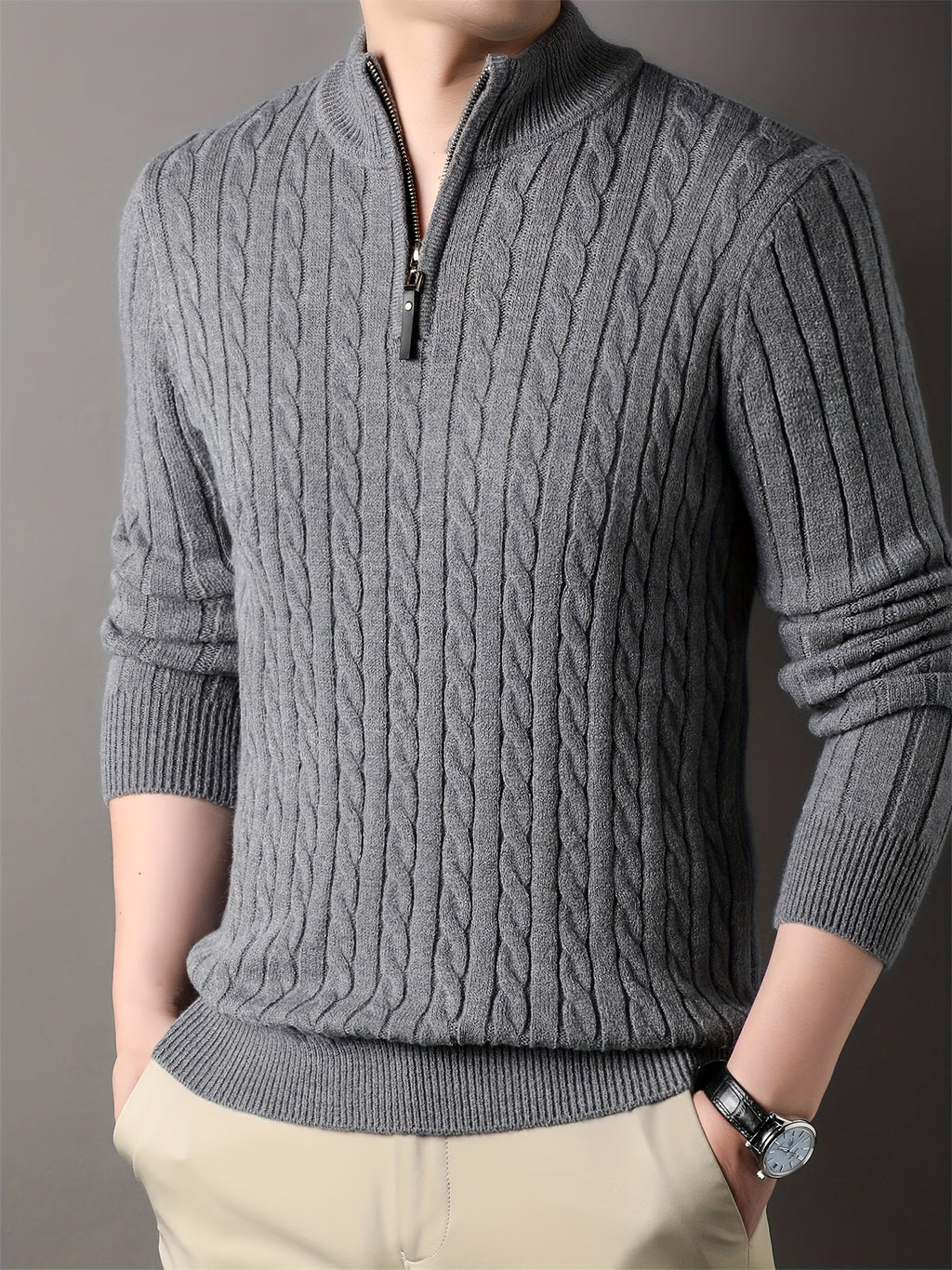 Carlo | Men's Ribbed Half Zip Knit Sweater