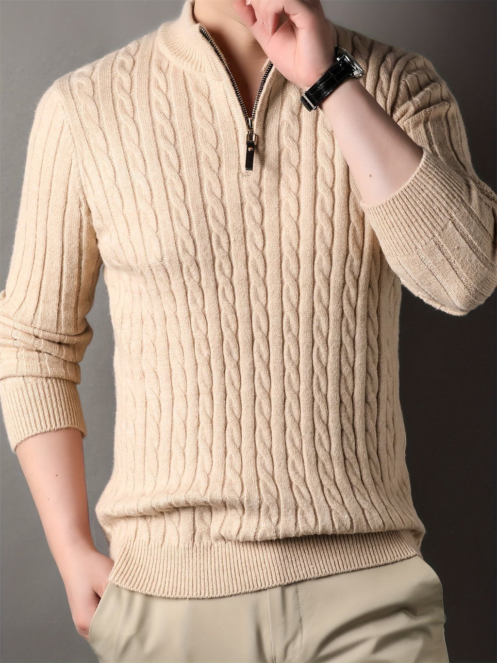 Carlo | Men's Ribbed Half Zip Knit Sweater