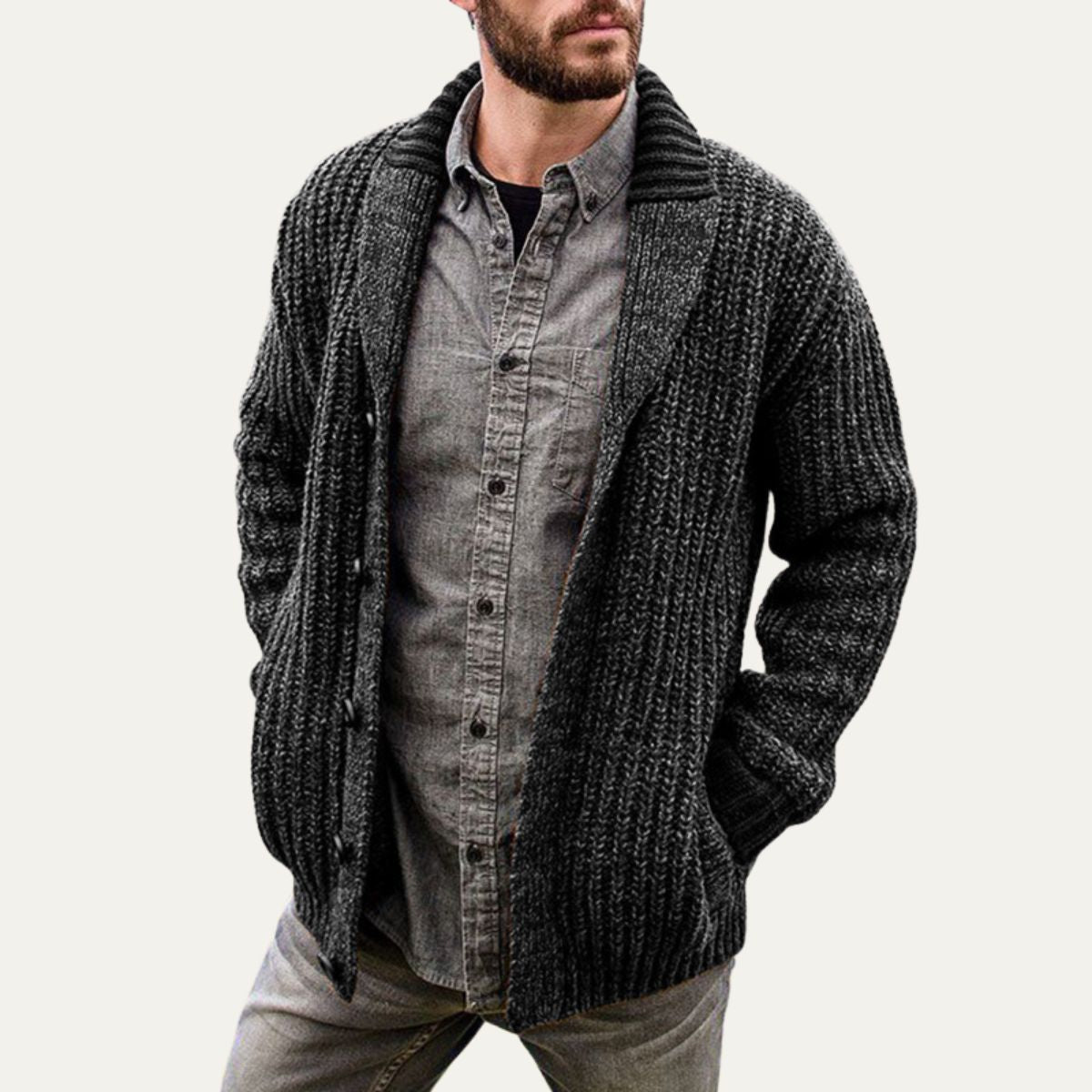 The Siracusa Men’s Chunky Knit Shawl Collar Cardigan