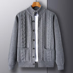 Men’s Cable Knit Winter Cardigan Merino Wool Shawl Collar