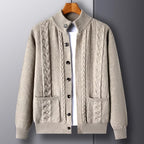Men’s Cable Knit Winter Cardigan Merino Wool Shawl Collar