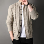 Men’s Cable Knit Winter Cardigan Merino Wool Shawl Collar
