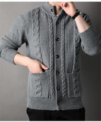 Men’s Cable Knit Winter Cardigan Merino Wool Shawl Collar