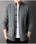 Men’s Cable Knit Winter Cardigan Merino Wool Shawl Collar
